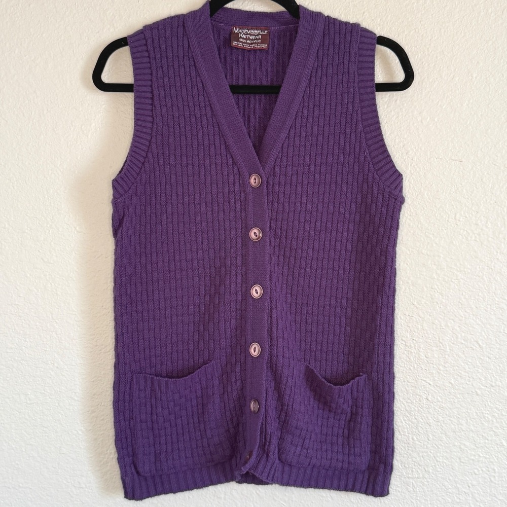 Vintage Womens Small Purple Knit Sweater Vest Cottage Layering‎ Preppy Indie